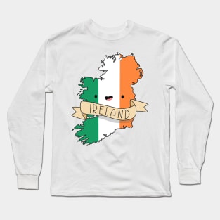 Kawaii Ireland Flag Map Long Sleeve T-Shirt